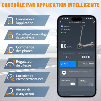 Trottinette électrique adulte pour déplacements urbains (Application Bluetooth) -Rolleo